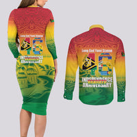 Vanuatu Indipendens Dei Couples Matching Long Sleeve Bodycon Dress and Long Sleeve Button Shirt Yumi 46th Independence Anniversary LT14 - Polynesian Pride