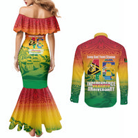 Vanuatu Indipendens Dei Couples Matching Mermaid Dress and Long Sleeve Button Shirt Yumi 46th Independence Anniversary LT14 - Polynesian Pride