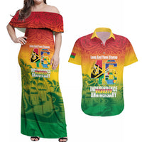 Vanuatu Indipendens Dei Couples Matching Off Shoulder Maxi Dress and Hawaiian Shirt Yumi 46th Independence Anniversary