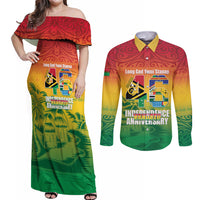 Vanuatu Indipendens Dei Couples Matching Off Shoulder Maxi Dress and Long Sleeve Button Shirt Yumi 46th Independence Anniversary