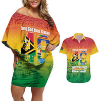 Vanuatu Indipendens Dei Couples Matching Off Shoulder Short Dress and Hawaiian Shirt Yumi 46th Independence Anniversary LT14 Reggae - Polynesian Pride