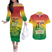 Vanuatu Indipendens Dei Couples Matching Off The Shoulder Long Sleeve Dress and Hawaiian Shirt Yumi 46th Independence Anniversary LT14 Reggae - Polynesian Pride