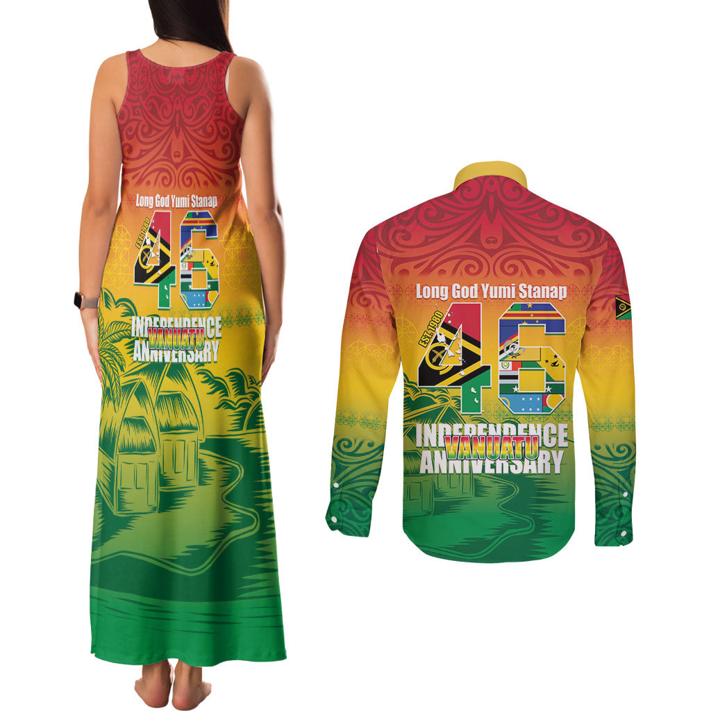 Vanuatu Indipendens Dei Couples Matching Tank Maxi Dress and Long Sleeve Button Shirt Yumi 46th Independence Anniversary LT14 - Polynesian Pride