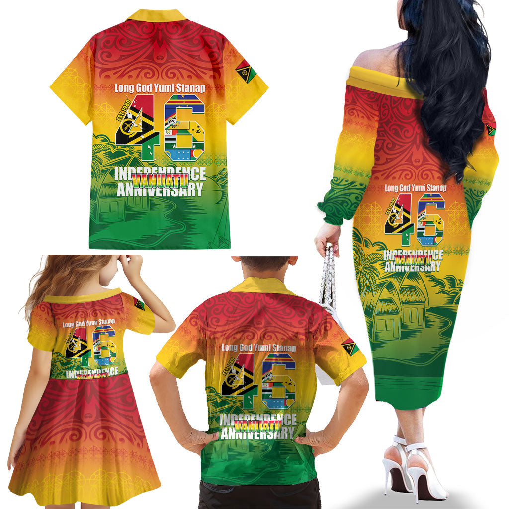 Vanuatu Indipendens Dei Family Matching Off The Shoulder Long Sleeve Dress and Hawaiian Shirt Yumi 46th Independence Anniversary LT14 - Polynesian Pride