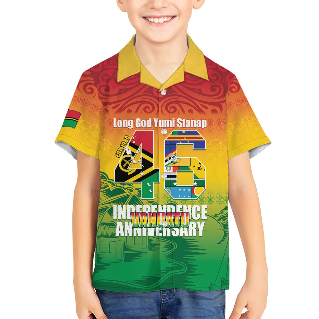 Vanuatu Indipendens Dei Family Matching Off The Shoulder Long Sleeve Dress and Hawaiian Shirt Yumi 46th Independence Anniversary LT14 Son's Shirt Reggae - Polynesian Pride