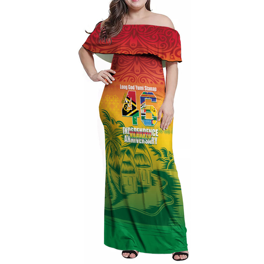 Vanuatu Indipendens Dei Family Matching Off Shoulder Maxi Dress and Hawaiian Shirt Yumi 46th Independence Anniversary