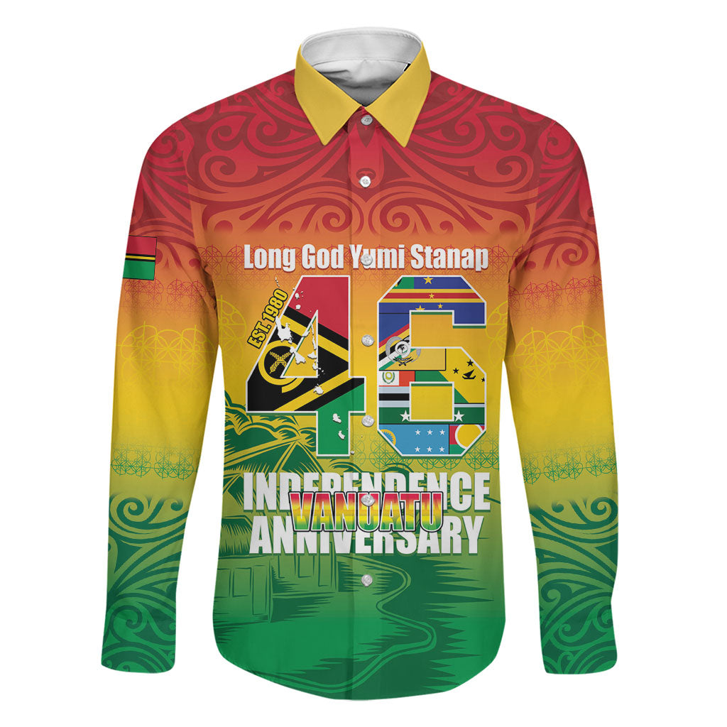 Vanuatu Indipendens Dei Family Matching Short Sleeve Bodycon Dress and Hawaiian Shirt Yumi 46th Independence Anniversary LT14 Dad's Shirt - Long Sleeve Reggae - Polynesian Pride
