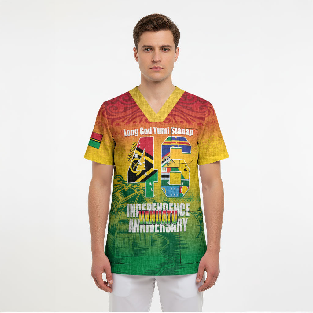 Vanuatu Indipendens Dei Scrub Top Yumi 46th Independence Anniversary