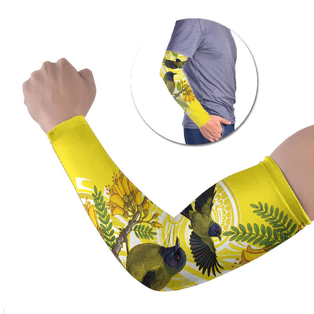 Bellbird New Zealand Arm Sleeves Korimako Kowhai Maori Pattern LT14 Set of 2 Yellow - Polynesian Pride