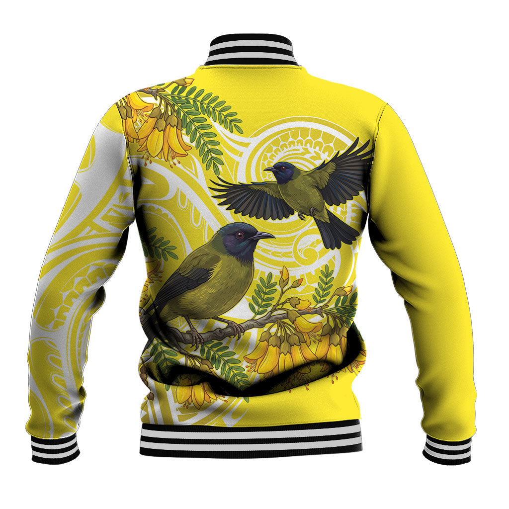 Bellbird New Zealand Baseball Jacket Korimako Kowhai Maori Pattern