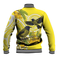 Bellbird New Zealand Baseball Jacket Korimako Kowhai Maori Pattern