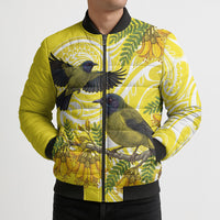 Bellbird New Zealand Bomber Puffer Jacket Korimako Kowhai Maori Pattern LT14 - Polynesian Pride
