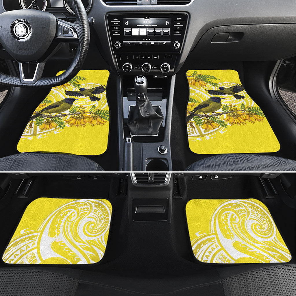 Bellbird New Zealand Car Mats Korimako Kowhai Maori Pattern LT14 Set 4pcs Yellow - Polynesian Pride