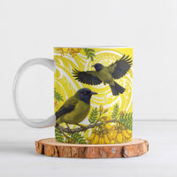 Bellbird New Zealand Ceramic Mug Korimako Kowhai Maori Pattern