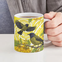 Bellbird New Zealand Ceramic Mug Korimako Kowhai Maori Pattern