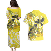 Bellbird New Zealand Couples Matching Puletasi and Hawaiian Shirt Korimako Kowhai Maori Pattern LT14 - Polynesian Pride