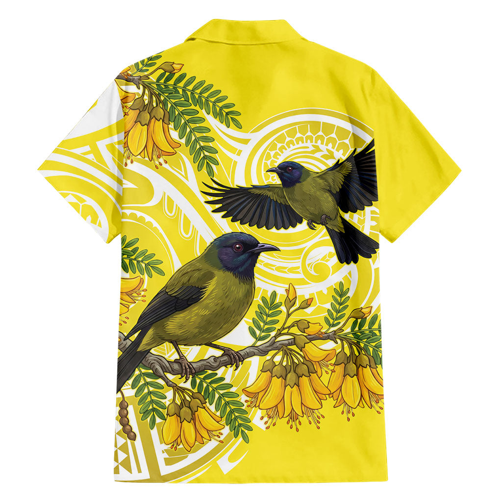 Bellbird New Zealand Family Matching Off Shoulder Maxi Dress and Hawaiian Shirt Korimako Kowhai Maori Pattern LT14 - Polynesian Pride