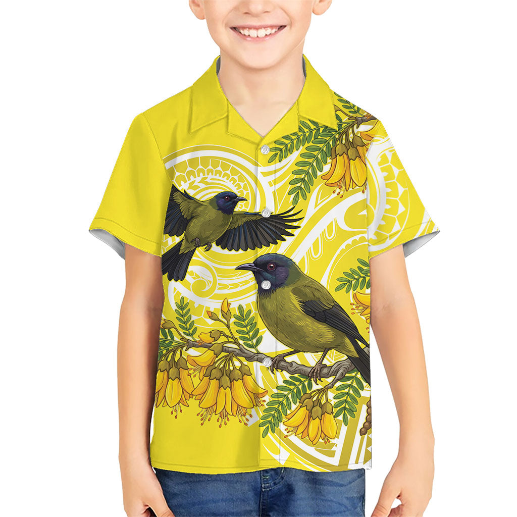 Bellbird New Zealand Hawaiian Shirt Korimako Kowhai Maori Pattern