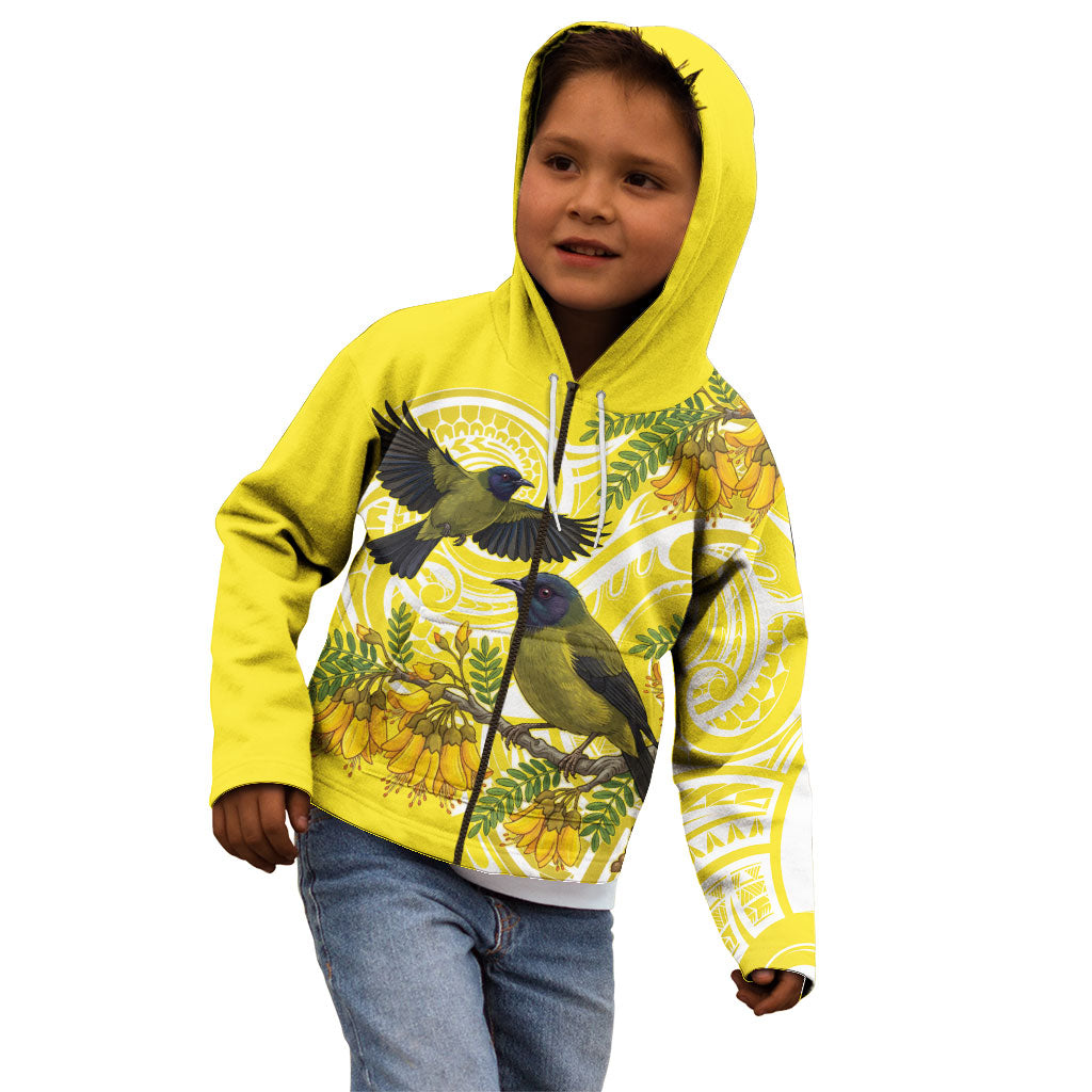 Bellbird New Zealand Kid Hoodie Korimako Kowhai Maori Pattern