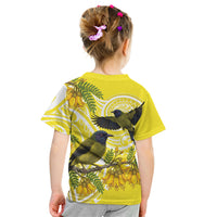 Bellbird New Zealand Kid T Shirt Korimako Kowhai Maori Pattern