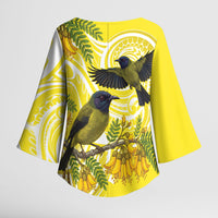 Bellbird New Zealand Kimono Sleeve Blouse Korimako Kowhai Maori Pattern