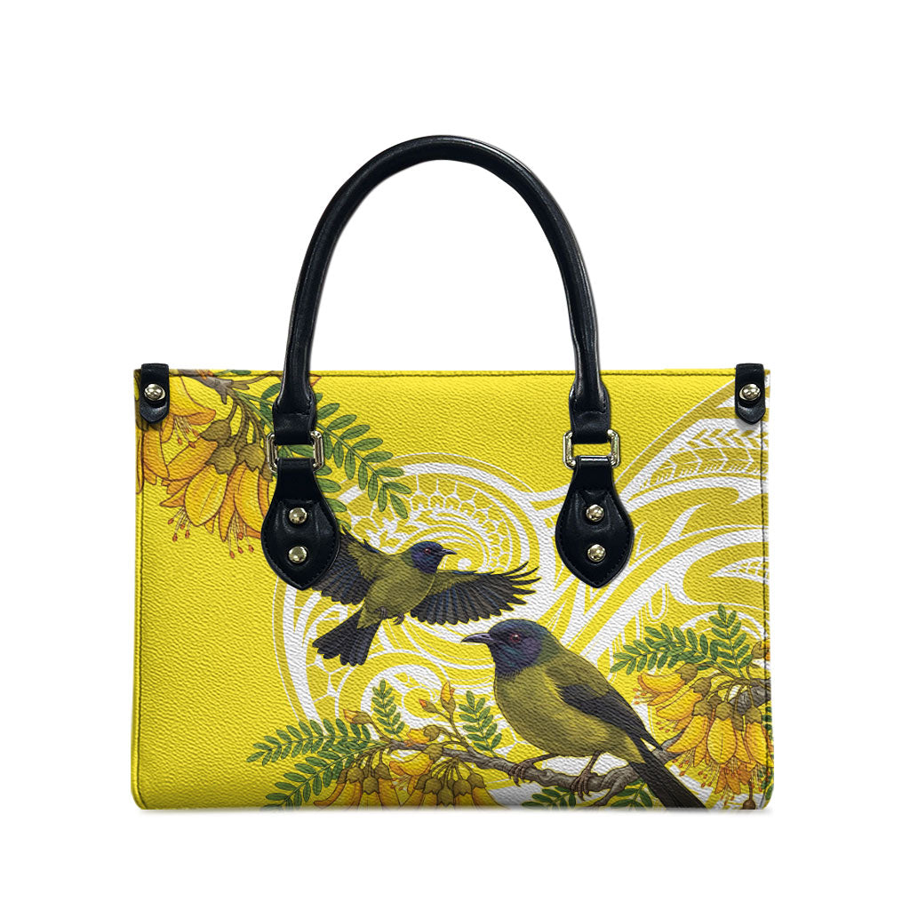 Bellbird New Zealand Leather Bag Korimako Kowhai Maori Pattern