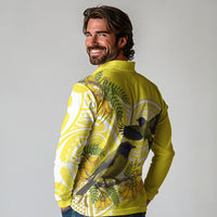 Bellbird New Zealand Long Sleeve Polo Shirt Korimako Kowhai Maori Pattern LT14 - Polynesian Pride
