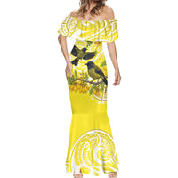 Bellbird New Zealand Mermaid Dress Korimako Kowhai Maori Pattern LT14 - Polynesian Pride