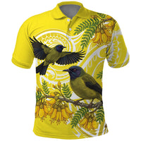 Bellbird New Zealand Polo Shirt Korimako Kowhai Maori Pattern