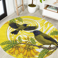 Bellbird New Zealand Round Carpet Korimako Kowhai Maori Pattern
