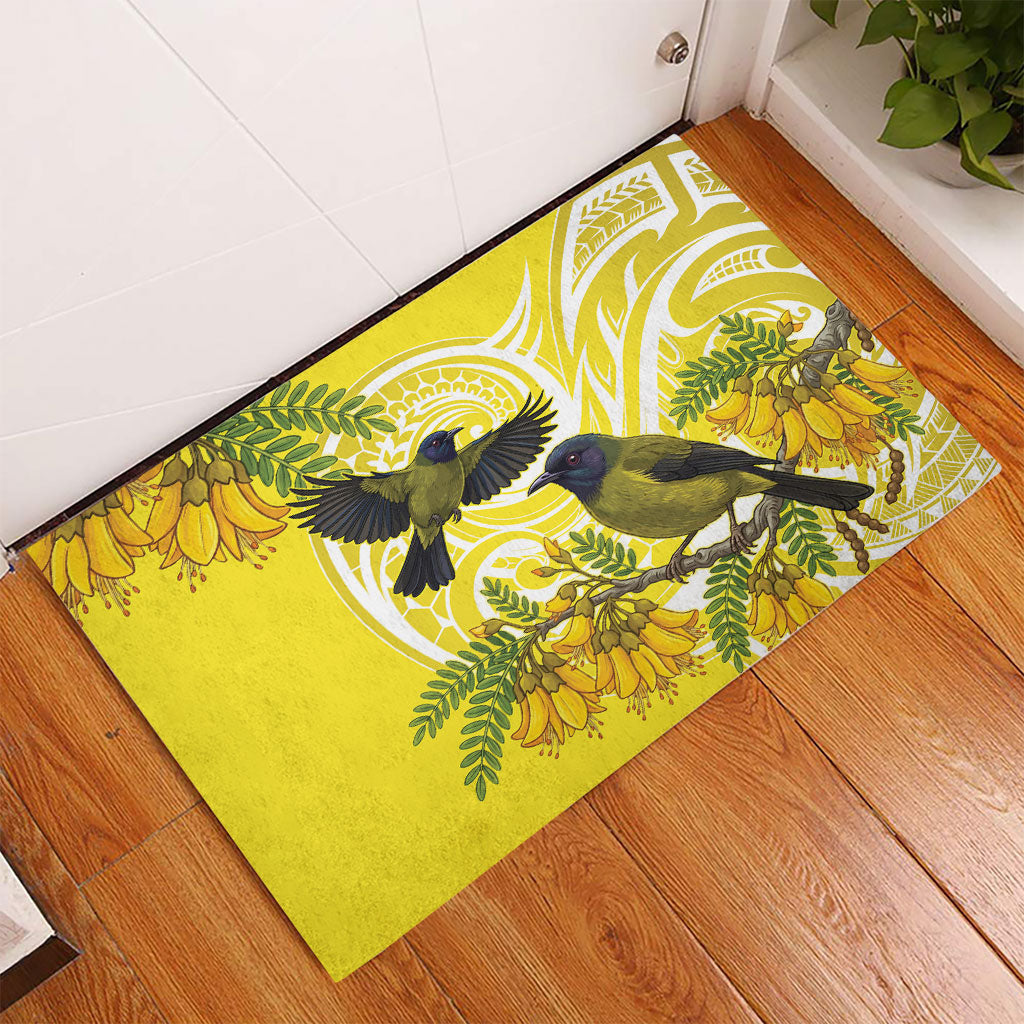 Bellbird New Zealand Rubber Doormat Korimako Kowhai Maori Pattern