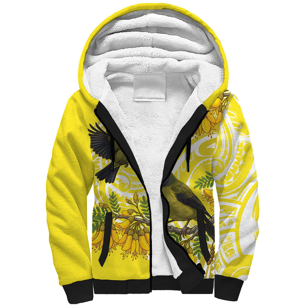 Bellbird New Zealand Sherpa Hoodie Korimako Kowhai Maori Pattern LT14 Unisex Yellow - Polynesian Pride