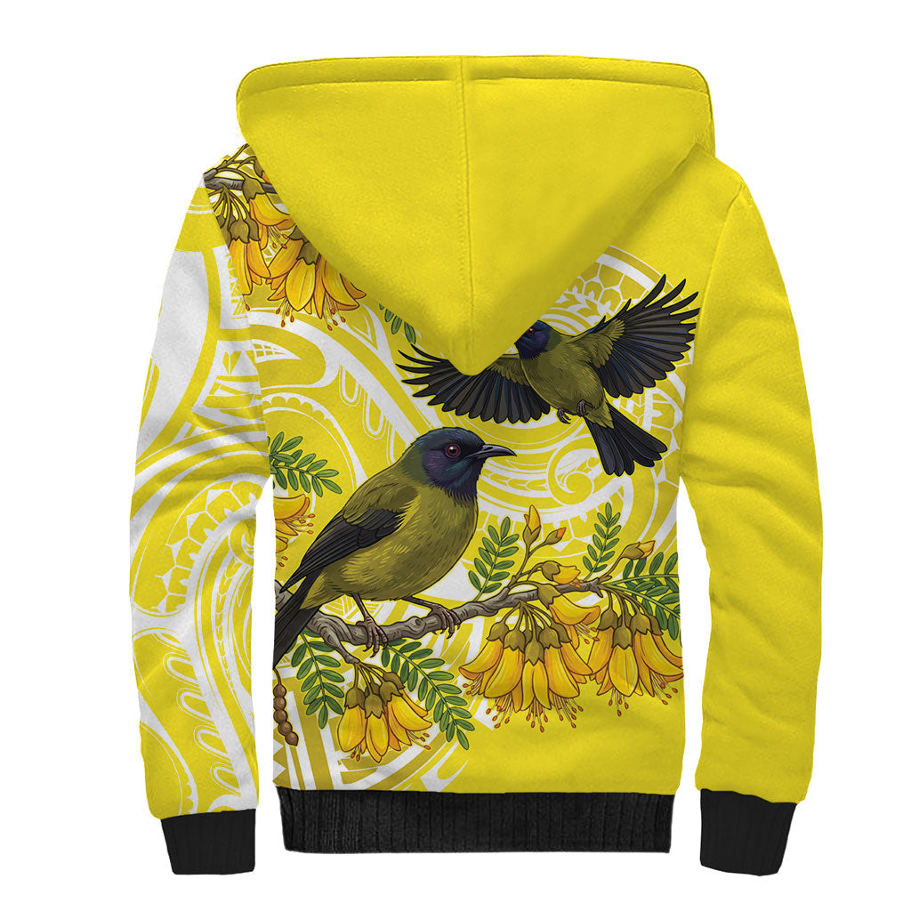 Bellbird New Zealand Sherpa Hoodie Korimako Kowhai Maori Pattern LT14 - Polynesian Pride