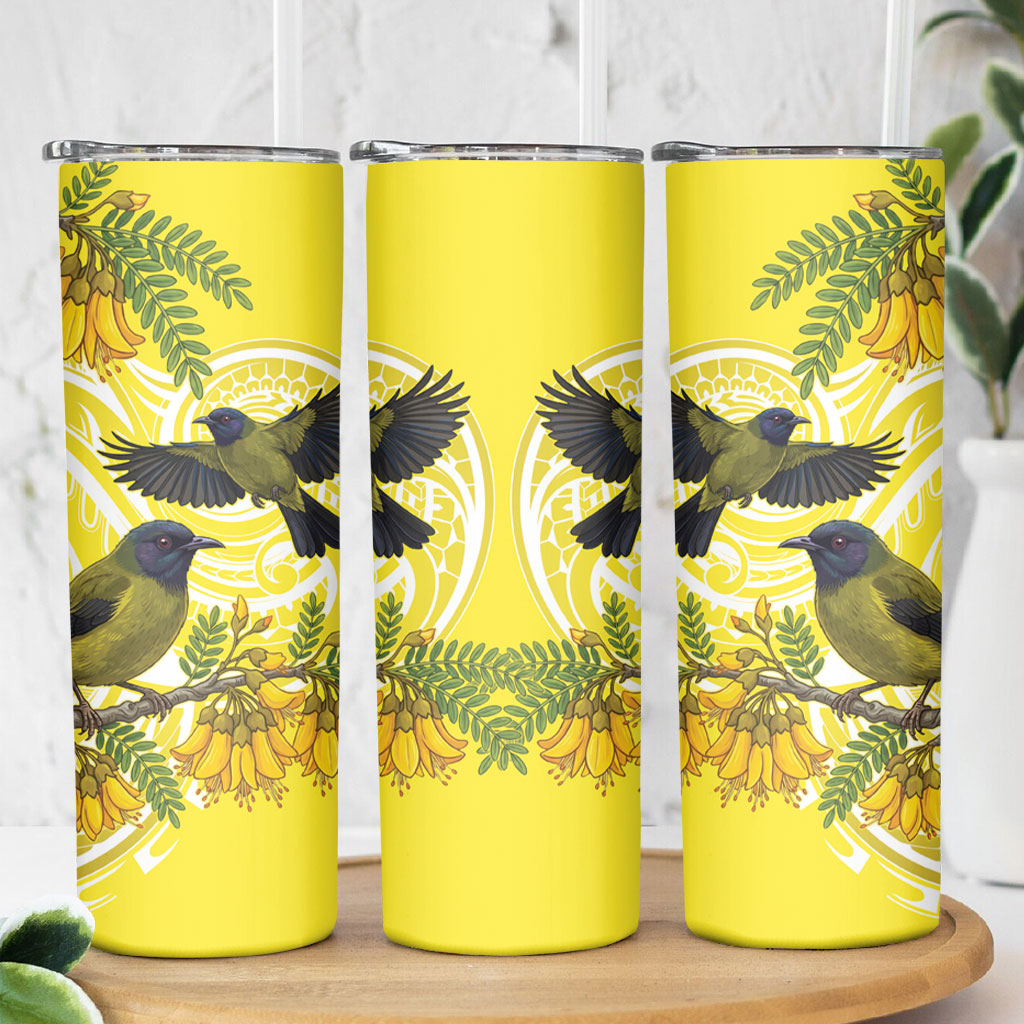 Bellbird New Zealand Skinny Tumbler Korimako Kowhai Maori Pattern LT14 - Polynesian Pride