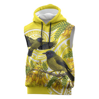 Bellbird New Zealand Sleeveless Hoodie Korimako Kowhai Maori Pattern LT14 Yellow - Polynesian Pride