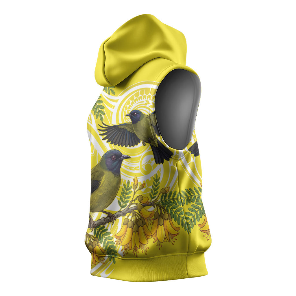 Bellbird New Zealand Sleeveless Hoodie Korimako Kowhai Maori Pattern LT14 - Polynesian Pride