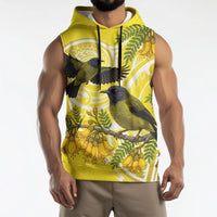 Bellbird New Zealand Sleeveless Hoodie Korimako Kowhai Maori Pattern LT14 - Polynesian Pride