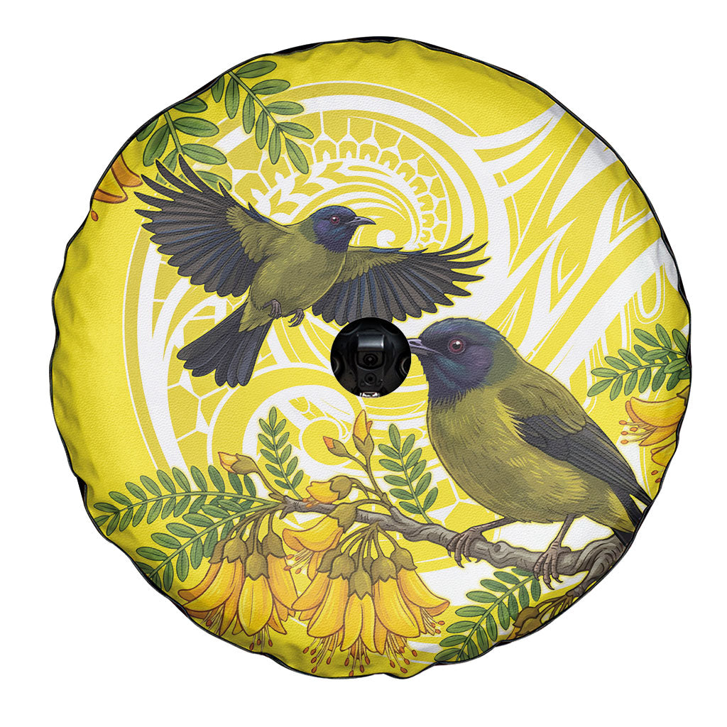 Bellbird New Zealand Spare Tire Cover Korimako Kowhai Maori Pattern