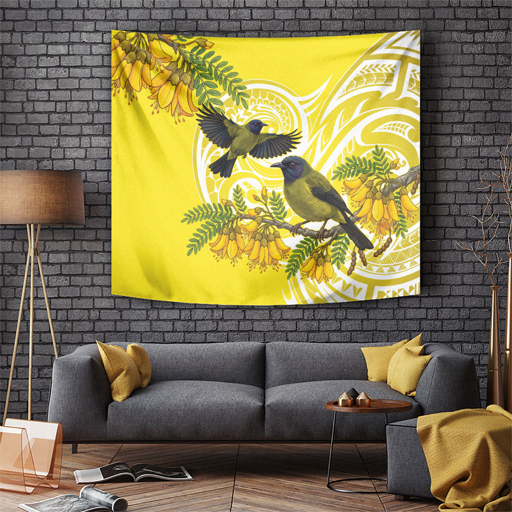 Bellbird New Zealand Tapestry Korimako Kowhai Maori Pattern