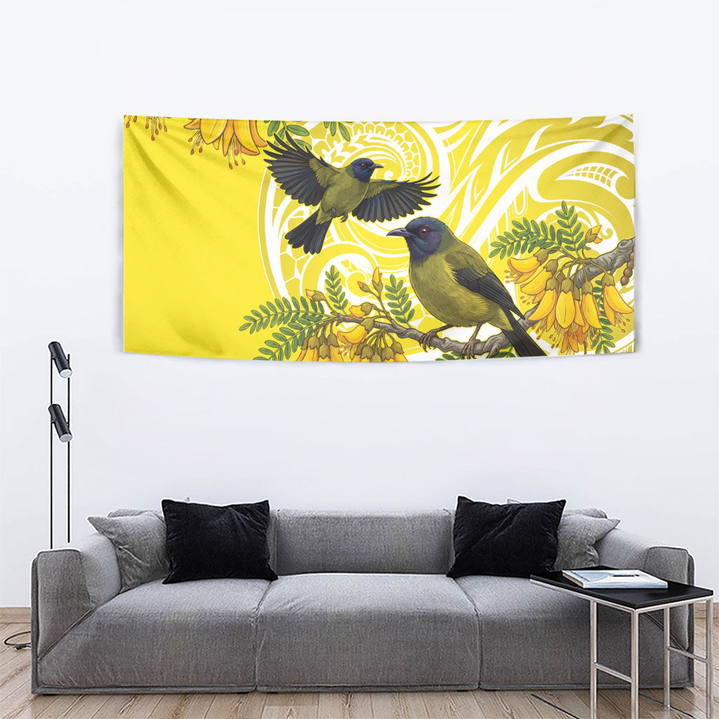 Bellbird New Zealand Tapestry Korimako Kowhai Maori Pattern