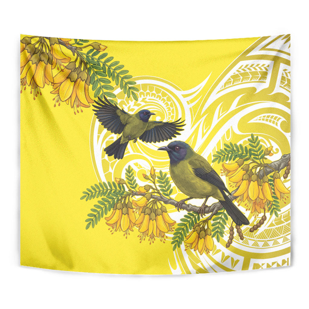 Bellbird New Zealand Tapestry Korimako Kowhai Maori Pattern