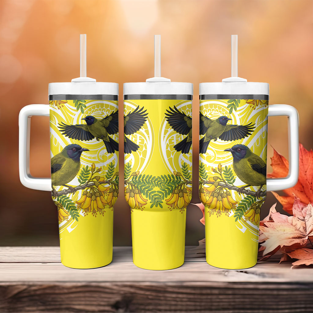 Bellbird New Zealand Tumbler With Handle Korimako Kowhai Maori Pattern