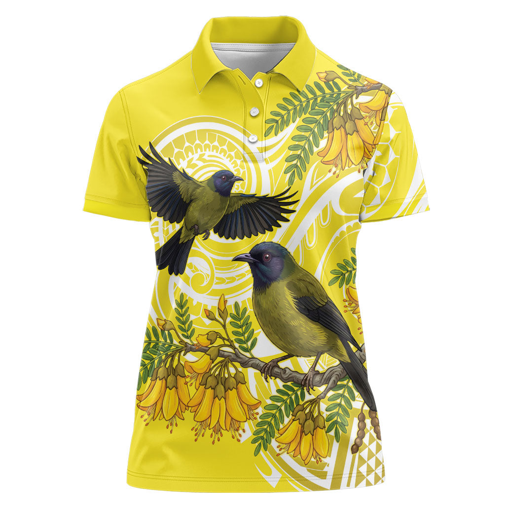 Bellbird New Zealand Women Polo Shirt Korimako Kowhai Maori Pattern LT14 Female Yellow - Polynesian Pride