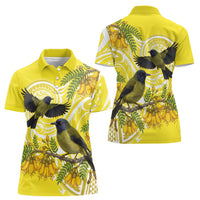 Bellbird New Zealand Women Polo Shirt Korimako Kowhai Maori Pattern LT14 - Polynesian Pride