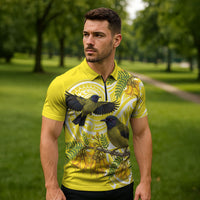 Bellbird New Zealand Zipper Polo Shirt Korimako Kowhai Maori Pattern LT14 - Polynesian Pride