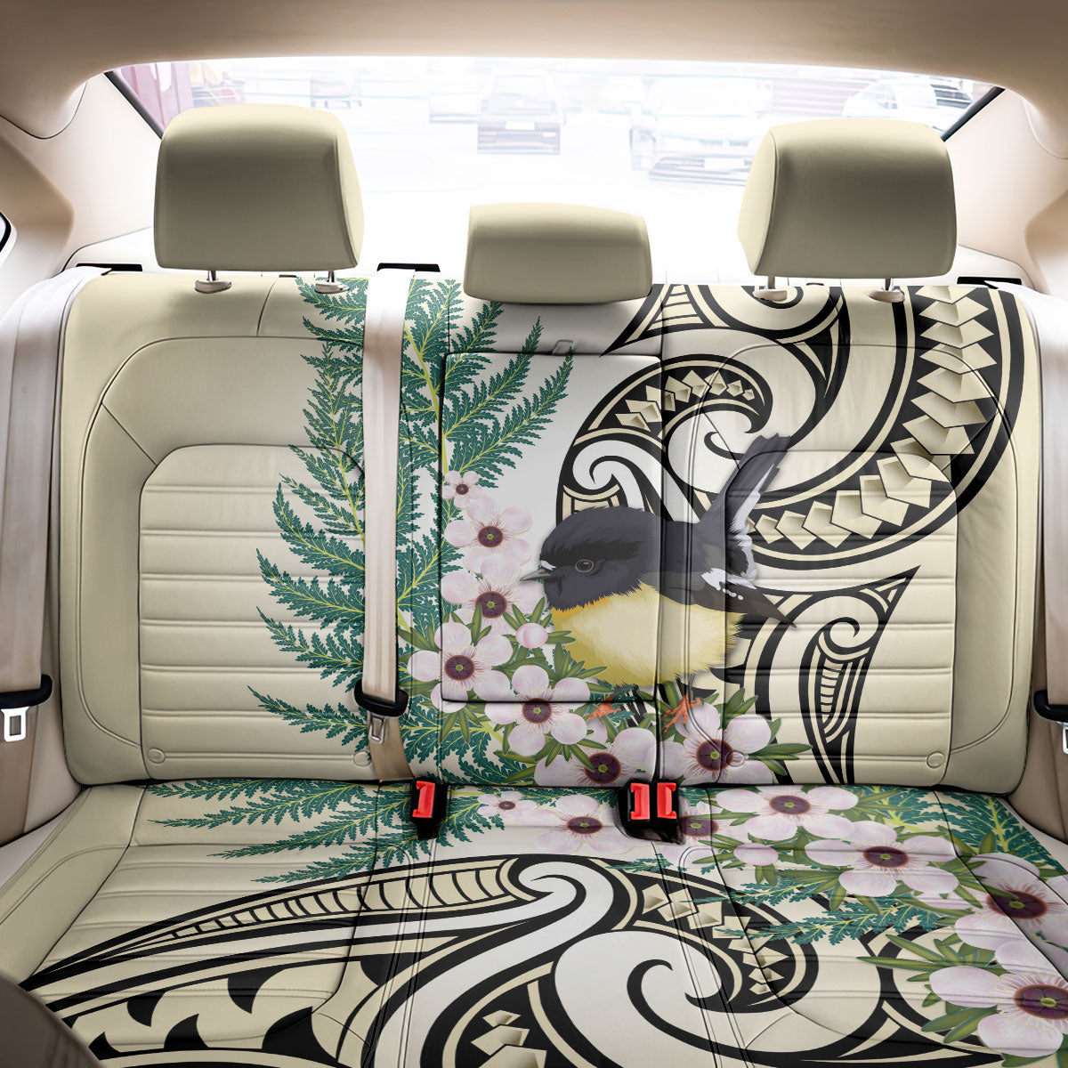 Endemic Tomtit New Zealand Back Car Seat Cover Miromiro Manuka Silver Fern Maori Pattern LT14 - Polynesian Pride
