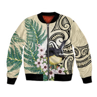 Endemic Tomtit New Zealand Bomber Jacket Miromiro Manuka Silver Fern Maori Pattern