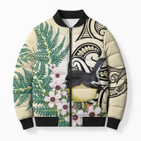 Endemic Tomtit New Zealand Bomber Puffer Jacket Miromiro Manuka Silver Fern Maori Pattern LT14 Unisex Cream - Polynesian Pride