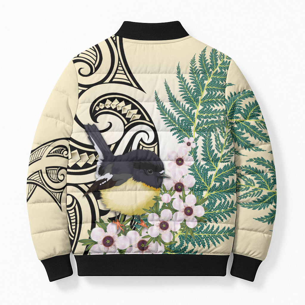 Endemic Tomtit New Zealand Bomber Puffer Jacket Miromiro Manuka Silver Fern Maori Pattern LT14 - Polynesian Pride