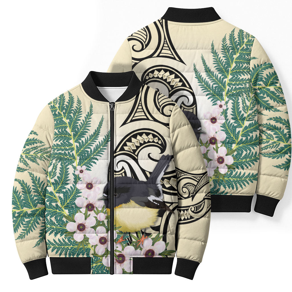 Endemic Tomtit New Zealand Bomber Puffer Jacket Miromiro Manuka Silver Fern Maori Pattern LT14 - Polynesian Pride